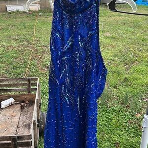 SWEELO Royal Blue Beaded Sequin Halter Dress M 8-10 NWT